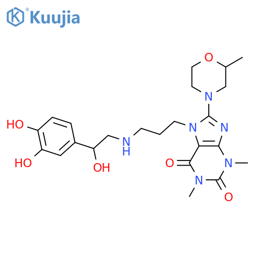 7-(3-{[2-(3,4-dihydroxyphenyl)-2-hydroxyethyl]amino}propyl)-1,3-dimethyl-8-(2-methylmorpholin-4-yl)-3,7-dihydro-1H-purine-2,6-dione structure