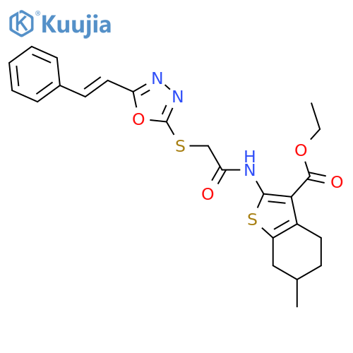 ethyl 6-methyl-2-[({[5-(2-phenylethenyl)-1,3,4-oxadiazol-2-yl]sulfanyl}acetyl)amino]-4,5,6,7-tetrahydro-1-benzothiophene-3-carboxylate structure