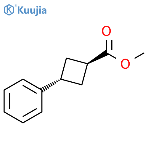Cyclobutanecarboxylic acid, 3-phenyl-, methyl ester, trans- structure