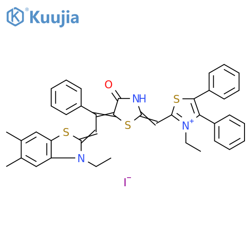 Thiazolium,3-ethyl-2-[[5-[2-(3-ethyl-5,6-dimethyl-2(3H)-benzothiazolylidene)-1-phenylethylidene]-4-oxo-2-thiazolidinylidene]methyl]-4,5-diphenyl-, iodide structure