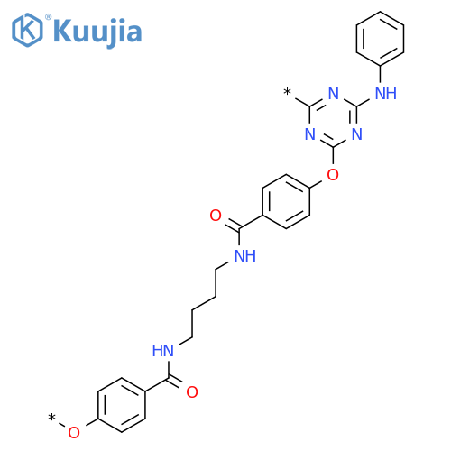 Poly[[6-(phenylamino)-1,3,5-triazine-2,4-diyl]oxy-1,4-phenylenecarbonylimino-1,4-butanediyliminocarbonyl-1,4-phenyleneoxy] structure