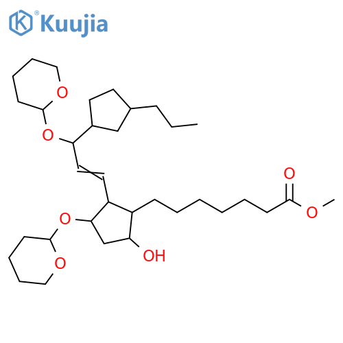 Cyclopentaneheptanoic acid, 5-hydroxy-2-[3-(3-propylcyclopentyl)-3-[(tetrahydro-2H-pyran-2-yl)oxy]-1-propen-1-yl]-3-[(tetrahydro-2H-pyran-2-yl)oxy]-, methyl ester structure