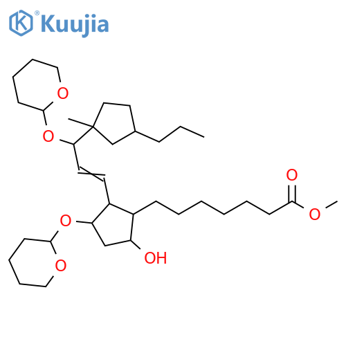 Cyclopentaneheptanoic acid, 5-hydroxy-2-[3-(1-methyl-3-propylcyclopentyl)-3-[(tetrahydro-2H-pyran-2-yl)oxy]-1-propen-1-yl]-3-[(tetrahydro-2H-pyran-2-yl)oxy]-, methyl ester structure
