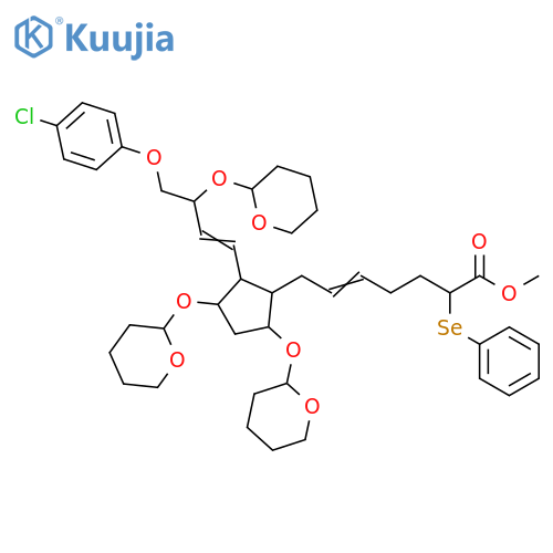 5-Heptenoic acid,7-[2-[4-(4-chlorophenoxy)-3-[(tetrahydro-2H-pyran-2-yl)oxy]-1-butenyl]-3,5-bis[(tetrahydro-2H-pyran-2-yl)oxy]cyclopentyl]-2-(phenylseleno)-,methyl ester structure