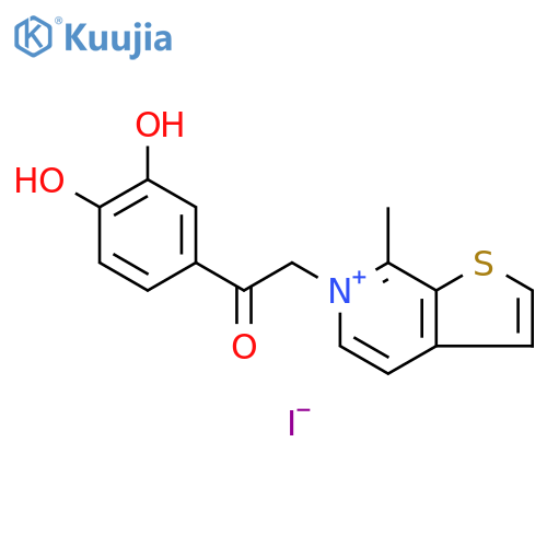 Thieno[2,3-c]pyridinium, 6-[2-(3,4-dihydroxyphenyl)-2-oxoethyl]-7-methyl-, iodide (1:1) structure