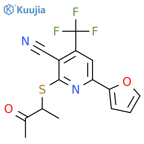 6-(Furan-2-yl)-2-(3-oxobutan-2-ylsulfanyl)-4-(trifluoromethyl)pyridine-3-carbonitrile structure