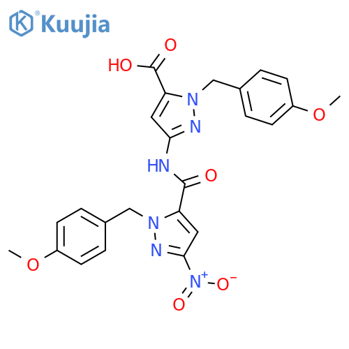 1H-Pyrazole-5-carboxylic acid,1-[(4-methoxyphenyl)methyl]-3-[[[1-[(4-methoxyphenyl)methyl]-3-nitro-1H-pyrazol-5-yl]carbonyl]amino]- structure