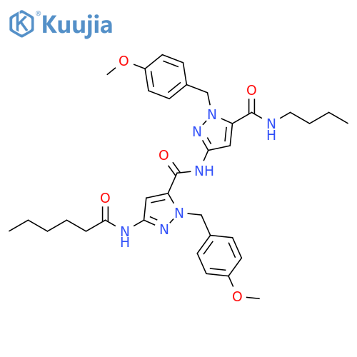 1H-Pyrazole-5-carboxamide,N-[5-[(butylamino)carbonyl]-1-[(4-methoxyphenyl)methyl]-1H-pyrazol-3-yl]-1-[(4-methoxyphenyl)methyl]-3-[(1-oxohexyl)amino]- structure