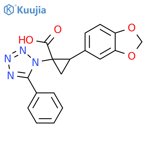 Cyclopropanecarboxylic acid,2-(1,3-benzodioxol-5-yl)-1-(5-phenyl-1H-tetrazol-1-yl)- structure
