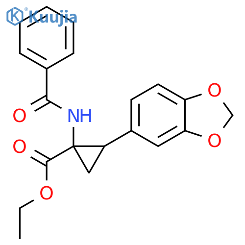 Cyclopropanecarboxylic acid, 2-(1,3-benzodioxol-5-yl)-1-(benzoylamino)-, ethyl ester structure