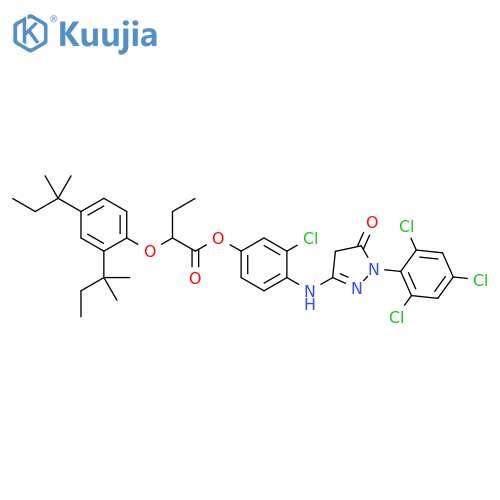 Butanoic acid, 2-[2,4-bis(1,1-dimethylpropyl)phenoxy]-,3-chloro-4-[[4,5-dihydro-5-oxo-1-(2,4,6-trichlorophenyl)-1H-pyrazol-3-yl]amino]phenyl ester structure