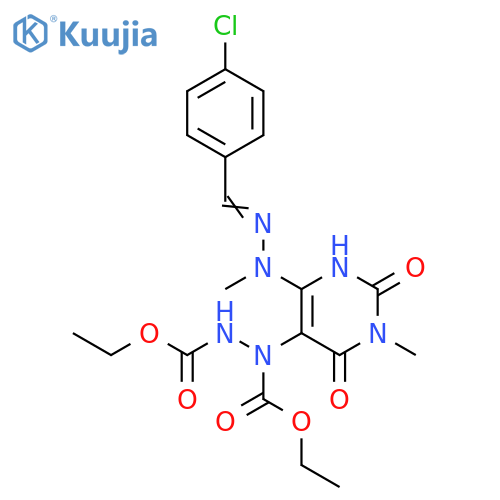 1,2-Hydrazinedicarboxylic acid, 1-[4-[2-[(4-chlorophenyl)methylene]-1-methylhydrazinyl]-1,2,3,6-tetrahydro-1-methyl-2,6-dioxo-5-pyrimidinyl]-, 1,2-diethyl ester structure