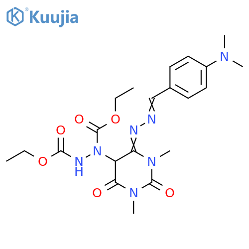 1,2-Hydrazinedicarboxylic acid,1-[6-[[[4-(dimethylamino)phenyl]methylene]hydrazino]-1,2,3,4-tetrahydro-1,3-dimethyl-2,4-dioxo-5-pyrimidinyl]-, diethyl ester structure