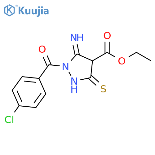 4-Pyrazolidinecarboxylic acid, 1-(4-chlorobenzoyl)-5-imino-3-thioxo-, ethyl ester structure
