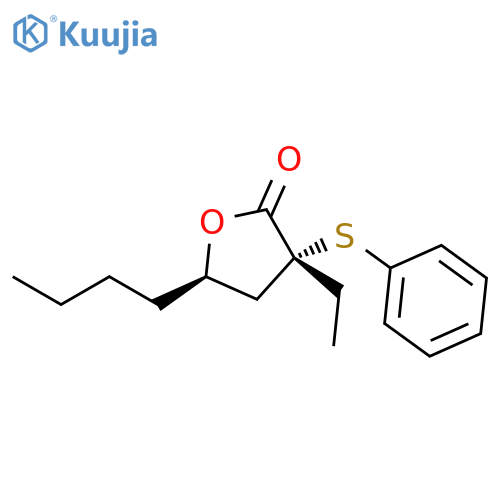 2(3H)-Furanone, 5-butyl-3-ethyldihydro-3-(phenylthio)-, trans- (9CI) structure