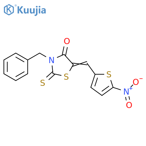 (5E)-3-benzyl-5-(5-nitrothiophen-2-yl)methylidene-2-sulfanylidene-1,3-thiazolidin-4-one structure