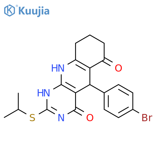 5-(4-bromophenyl)-2-(propan-2-ylsulfanyl)-3H,4H,5H,6H,7H,8H,9H,10H-pyrimido4,5-bquinoline-4,6-dione structure
