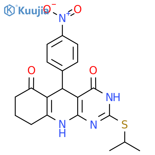 5-(4-nitrophenyl)-2-(propan-2-ylsulfanyl)-3H,4H,5H,6H,7H,8H,9H,10H-pyrimido4,5-bquinoline-4,6-dione structure