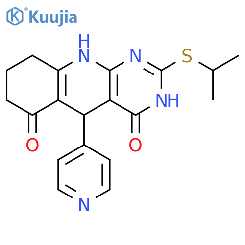 2-(propan-2-ylsulfanyl)-5-(pyridin-4-yl)-3H,4H,5H,6H,7H,8H,9H,10H-pyrimido4,5-bquinoline-4,6-dione structure