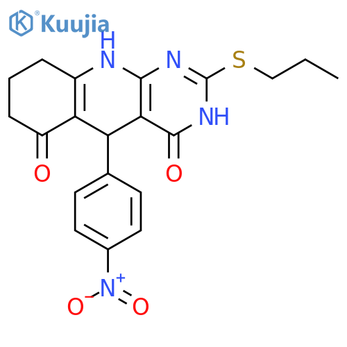 5-(4-nitrophenyl)-2-(propylsulfanyl)-3H,4H,5H,6H,7H,8H,9H,10H-pyrimido4,5-bquinoline-4,6-dione structure