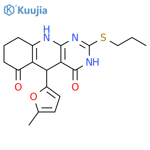 5-(5-methylfuran-2-yl)-2-(propylsulfanyl)-3H,4H,5H,6H,7H,8H,9H,10H-pyrimido4,5-bquinoline-4,6-dione structure