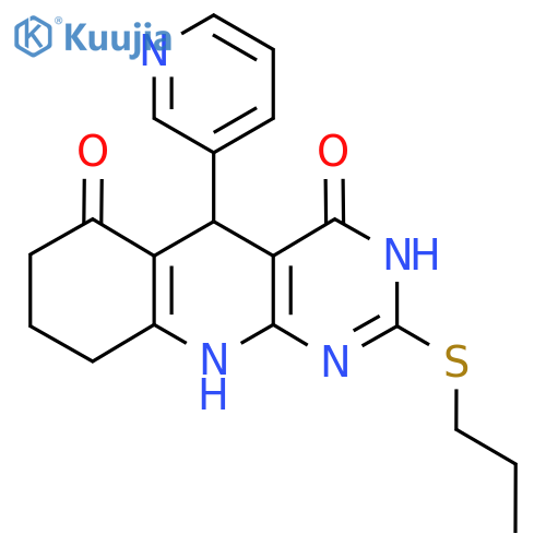 2-(propylsulfanyl)-5-(pyridin-3-yl)-3H,4H,5H,6H,7H,8H,9H,10H-pyrimido4,5-bquinoline-4,6-dione structure