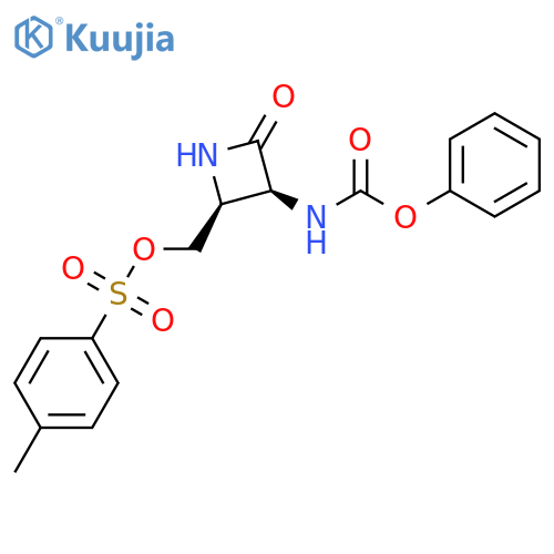 Carbamic acid, [2-[[[(4-methylphenyl)sulfonyl]oxy]methyl]-4-oxo-3-azetidinyl]-, phenyl ester, cis- (9CI) structure