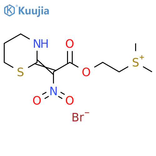 Sulfonium, dimethyl[2-[[2-nitro-2-(tetrahydro-2H-1,3-thiazin-2-ylidene)acetyl]oxy]ethyl]-, bromide (1:1) structure
