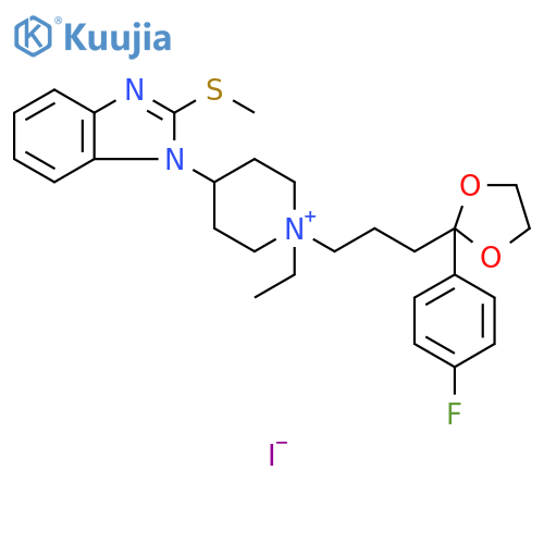 Piperidinium, 1-ethyl-1-[3-[2-(4-fluorophenyl)-1,3-dioxolan-2-yl]propyl]-4-[2-(methylthio)-1H-benzimidazol-1-yl]-, iodide (1:1) structure