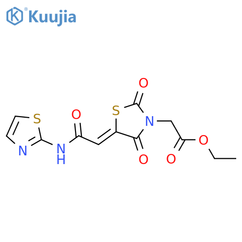 ethyl 2-(5Z)-2,4-dioxo-5-{(1,3-thiazol-2-yl)carbamoylmethylidene}-1,3-thiazolidin-3-ylacetate structure