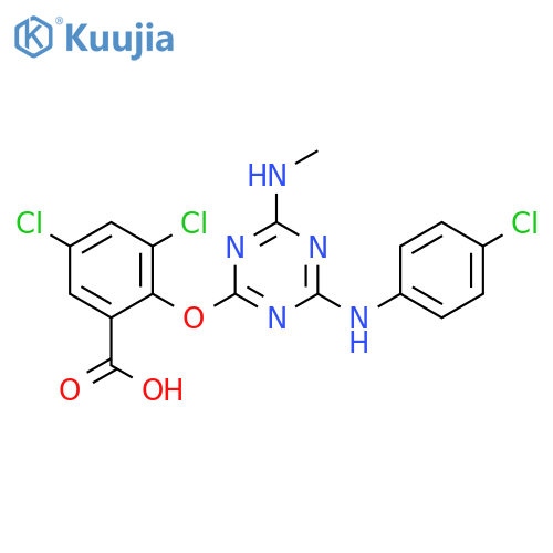 Benzoic acid,3,5-dichloro-2-[[4-[(4-chlorophenyl)amino]-6-(methylamino)-1,3,5-triazin-2-yl]oxy]- structure