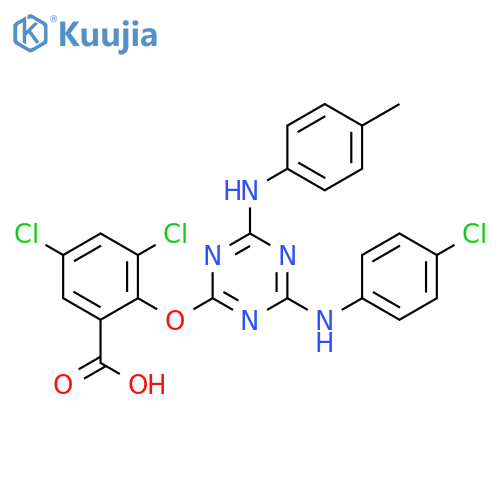 Benzoic acid,3,5-dichloro-2-[[4-[(4-chlorophenyl)amino]-6-[(4-methylphenyl)amino]-1,3,5-triazin-2-yl]oxy]- structure
