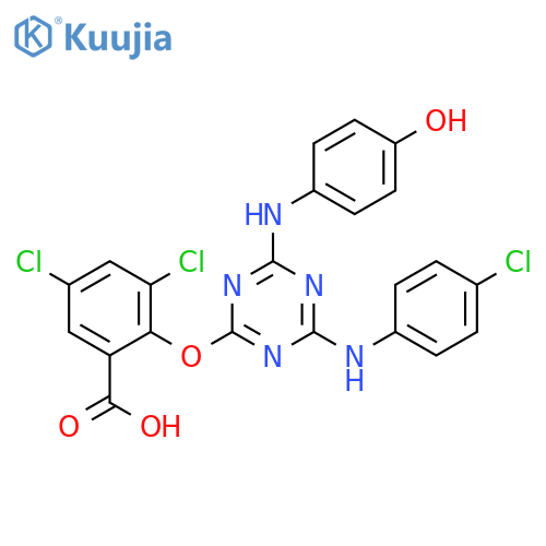 Benzoic acid,3,5-dichloro-2-[[4-[(4-chlorophenyl)amino]-6-[(4-hydroxyphenyl)amino]-1,3,5-triazin-2-yl]oxy]- structure