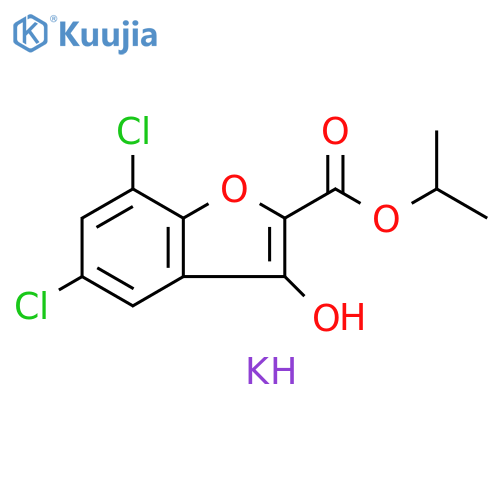 2-Benzofurancarboxylic acid, 5,7-dichloro-3-hydroxy-, 1-methylethyl ester, potassium salt (1:1) structure