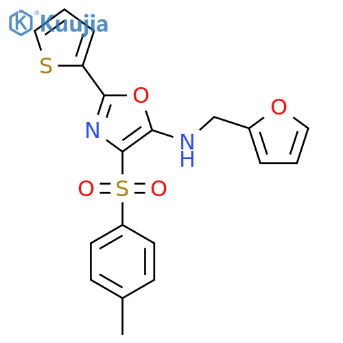 N-[(furan-2-yl)methyl]-4-(4-methylbenzenesulfonyl)-2-(thiophen-2-yl)-1,3-oxazol-5-amine structure