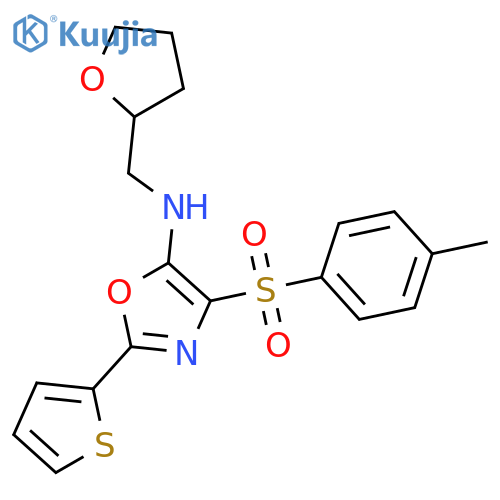 4-(4-methylbenzenesulfonyl)-N-(oxolan-2-yl)methyl-2-(thiophen-2-yl)-1,3-oxazol-5-amine structure