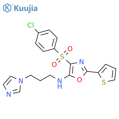 4-(4-chlorobenzenesulfonyl)-N-[3-(1H-imidazol-1-yl)propyl]-2-(thiophen-2-yl)-1,3-oxazol-5-amine structure