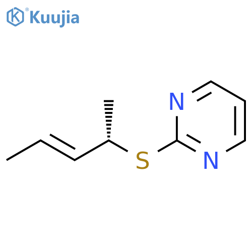 Pyrimidine, 2-[[(1S,2E)-1-methyl-2-butenyl]thio]- structure