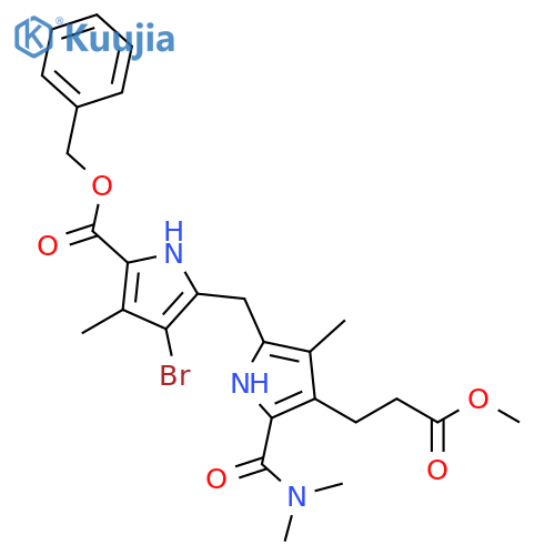 1H-Pyrrole-3-propanoic acid,5-[[3-bromo-4-methyl-5-[(phenylmethoxy)carbonyl]-1H-pyrrol-2-yl]methyl]-2-[(dimethylamino)carbonyl]-4-methyl-, methyl ester structure