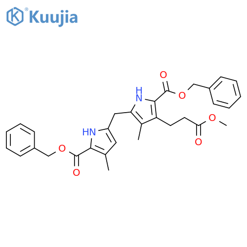1H-Pyrrole-3-propanoic acid, 4-methyl-5-[[4-methyl-5-[(phenylmethoxy)carbonyl]-1H-pyrrol-2-yl]methyl]-2-[(phenylmethoxy)carbonyl]-, methyl ester structure