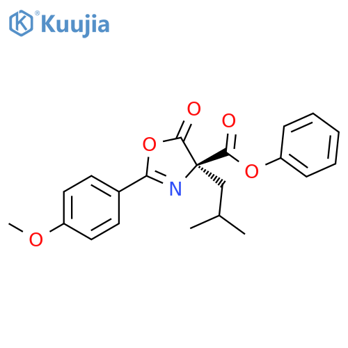 4-Oxazolecarboxylic acid,4,5-dihydro-2-(4-methoxyphenyl)-4-(2-methylpropyl)-5-oxo-, phenylester, (4R)- structure