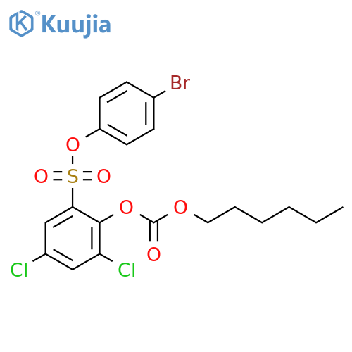 Benzenesulfonic acid, 3,5-dichloro-2-[[(hexyloxy)carbonyl]oxy]-,4-bromophenyl ester structure