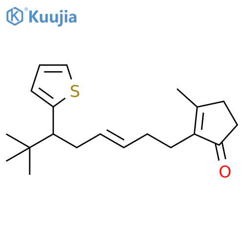 2-Cyclopenten-1-one, 2-[7,7-dimethyl-6-(2-thienyl)-3-octenyl]-3-methyl-,(E)- structure