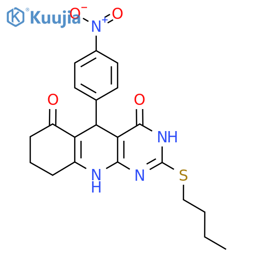 2-(butylsulfanyl)-5-(4-nitrophenyl)-3H,4H,5H,6H,7H,8H,9H,10H-pyrimido4,5-bquinoline-4,6-dione structure