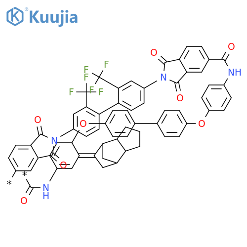 POLY[(1,3-DIHYDRO-1,3-DIOXO-2H-ISOINDOLE-5,2-DIYL)[2,2'-BIS(TRIFLUOROMETHYL)[1,1'-BIPHENYL]-4,4'-DIYL](1,3-DIHYDRO-1,3-DIOXO-2H-ISOINDOLE-2,5-DIYL)CARBONYLIMINO-1,4-PHENYLENEOXY-1,4-PHENYLENE(OCTAHYDRO-4,7-METHANO-5H-INDEN-5-YLIDENE)-1,4-PHENYLENEOXY-1,4-PHENYLENEIMINOCARBONYL] structure