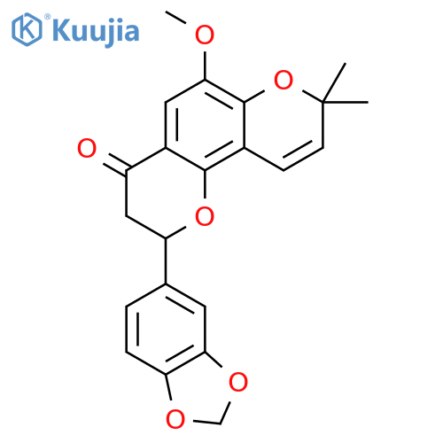 2-benzo[1,3]dioxol-5-yl-6-methoxy-8,8-dimethyl-2,3-dihydro-8H-pyrano[2,3-f]chromen-4-one structure