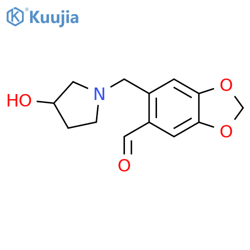 1,3-Benzodioxole-5-carboxaldehyde, 6-[(3-hydroxy-1-pyrrolidinyl)methyl]- structure