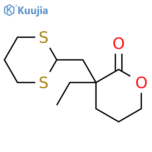 2H-Pyran-2-one, 3-(1,3-dithian-2-ylmethyl)-3-ethyltetrahydro- structure