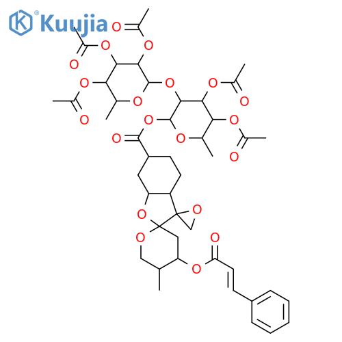 b-D-Glucopyranose,6-deoxy-2-O-(2,3,4-tri-O-acetyl-6-deoxy-b-D-glucopyranosyl)-, 3,4-diacetate1-[decahydro-5''-methyl-4''-[(1-oxo-3-phenyl-2-propenyl)oxy]dispiro[oxirane-2,3'(2'H)-benzofuran-2',2''-[2H]pyran]-6'-carboxylate],[2'S-[2'a[4''R*(E),5''S*],3'b,3'aa,6'a,7'aa]]- (9CI) structure