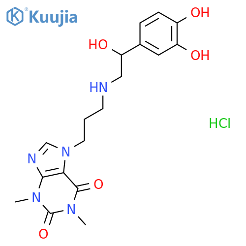 7-(3-{[(2R)-2-(3,4-dihydroxyphenyl)-2-hydroxyethyl]amino}propyl)-1,3-dimethyl-3,7-dihydro-1H-purine-2,6-dione hydrochloride structure